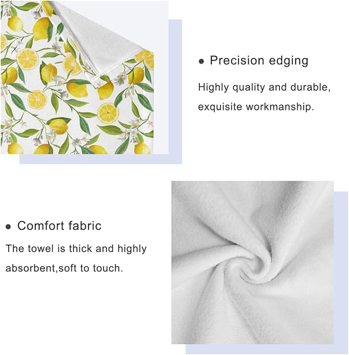 3 Piece Yellow Lemon Bath Towel Set,Microfiber Decorative Tropical Lemon Fruit Floral Green Leaf Farmhouse Bathroom Towels,1 Bath Towel 1 Hand Towel for Bathroom Kitchen,1 Washcloth for Face