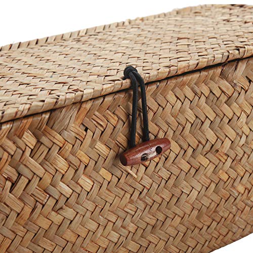 DECRAFTS Seagrass Storage Basket with Lid Rectangular Small Woven - Image 6