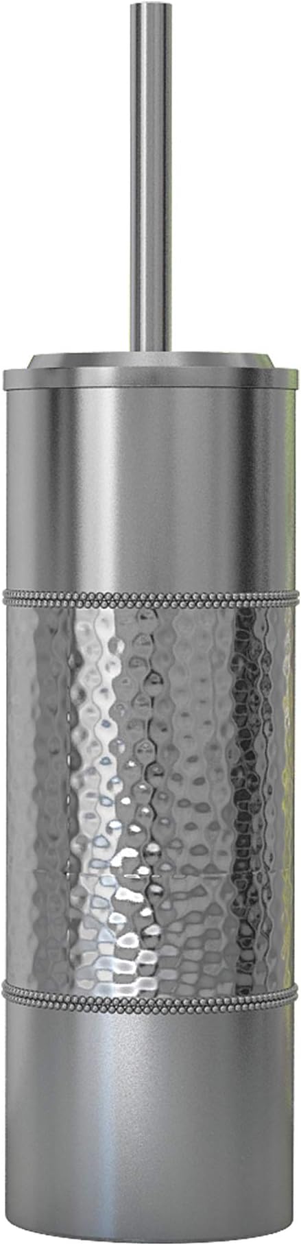nu steel Hammer Detail Stainless Steel Toilet Brush with Covered Metal Case Finish Comes with a Complete Plastic Liner Inside to Prevent Dripping, Silver
