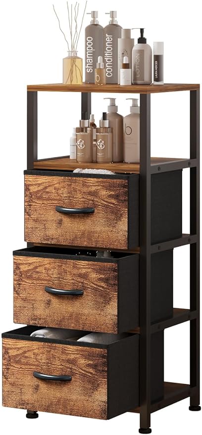 4-Tier Bathroom Floor Cabinet - Free-Standing Corner Storage Organizer, Rustic Brown Narrow Bathroom Storage Cabinet for Living Room, Bathroom