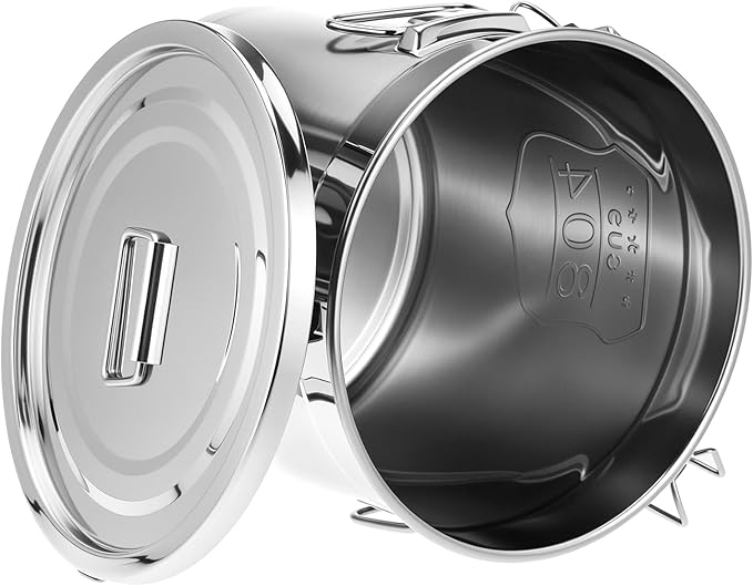 QWORK 304 Stainless Steel Airtight Food Storage Containers with Locking Clips and Lids, 12L/3.17Gal Large Kitchen Canister for Rice, Flour, Sugar, Coffee, Grain
