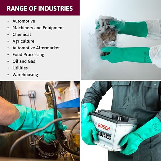 Ansell AlphaTec Solvex 37-175 Flocked Chemical-Resistant Gloves for Cleaning, Agriculture, Food, Mechanics, Oil - XL, Green (3 Pairs)