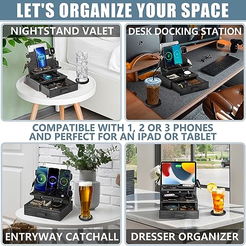Black Wood Phone Docking Station for up to 3 Phones - Nightstand - Image 4