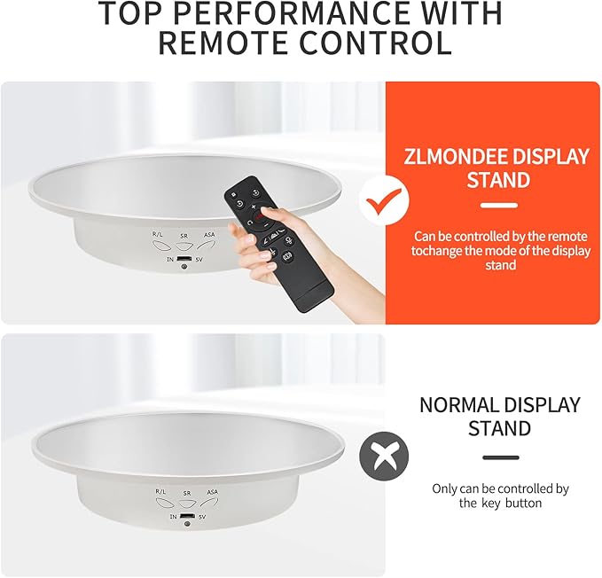 Motorized Rotating Display Stand, Mirror Covered 360 Degree Turntable Display Stand for Photography Products and Shows, Max Load 18Lb/ 7.87 inch Video Show, Battery/USB Power Supply (Remote