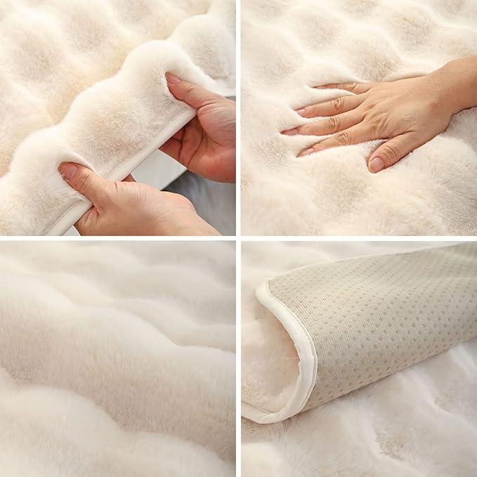 Soft Warm Faux Fur Couch Sofa Cover Thick Shaggy Fuzzy Sectional Couch Cover Non-Slip Solid Color Plush Sofa Slipcover Furniture Protector for Kids, Pets (Cream,43"x63")