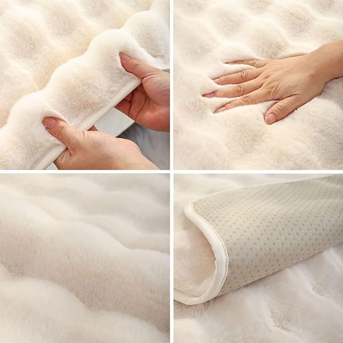 Soft Warm Faux Fur Couch Sofa Cover Thick Shaggy Fuzzy Sectional Couch Cover Non-Slip Solid Color Plush Sofa Slipcover Furniture Protector for Kids, Pets (Cream,28"x35")