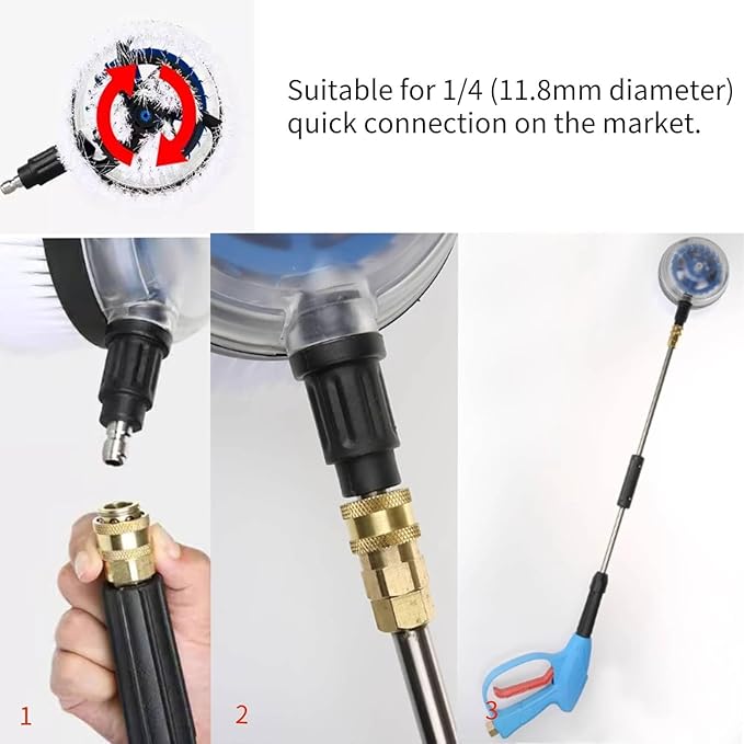 Rotary Wash Brush, 360 Degrees Fan Shaped Power Washer Attachment with 1/4 Quick Connector for High Pressure Water Gun