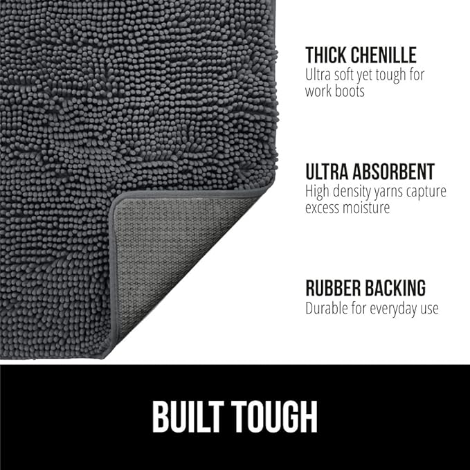 GORILLA GRIP SoakSTOPPER Dog Door Mat, 36x24 Machine Washable Rug Absorbent Doormat Captures Moisture Mud Dirt, Quick Dry Soft Chenille Entryway Rugs Indoor Entrance Mats for Dog Paws, Charcoal