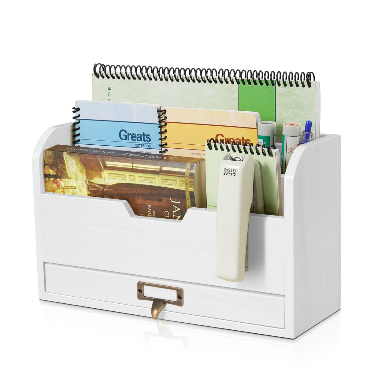 Flexzion Wood Desk Organizer, 3-Tier Mail Organizer with Drawer - Image 1