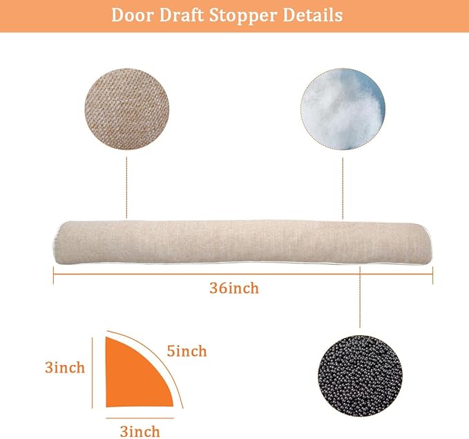 36 Inch Under Door Draft Stopper, Blocks Hot Cold Air Wind from Door and Window Bottom,Weather Seal, Reduce Noise Light,Triangular, Beige