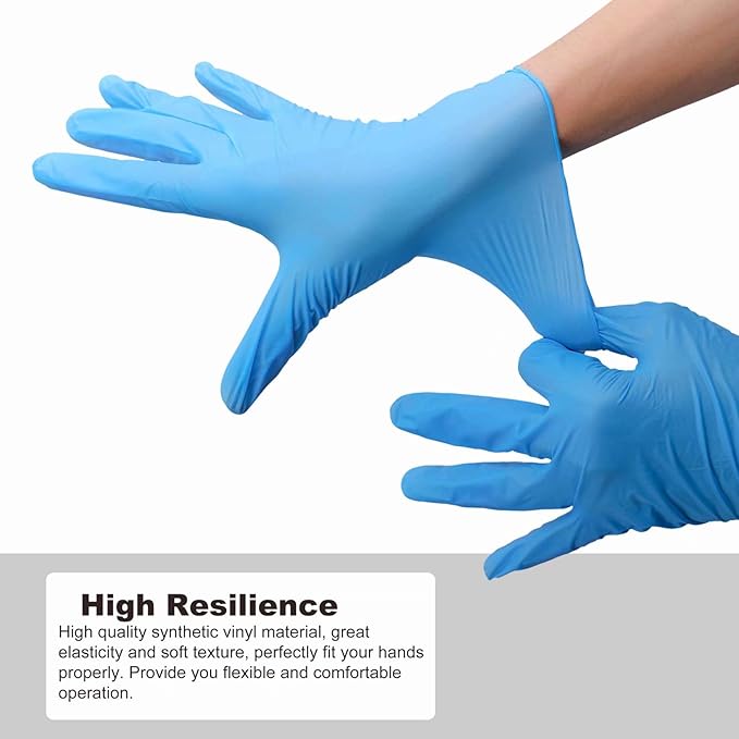 Disposable Gloves Medium, Nitrile and Vinyl Blend Material Gloves, Latex Free, 4 Mil,100 Pc. Food Grade Glove for Cleaning, Food Prep, Hair Dye, Tattoo, Blue
