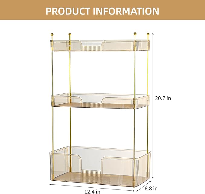 3 Tier Bathroom Organizer Countertop Makeup Perfume Tray Skincare Organizer for Bathroom Dresser Vanity (Gold)