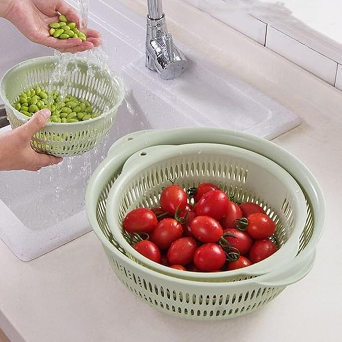 3 pcs Plastic Wash Basket Round Perforated Colander Wash Vegetables and Fruits Drain Cooked Pasta Kitchen Essentials Food Strainer Basket Strainer Kitchen Blue Yellow green red (3PCS-Green)