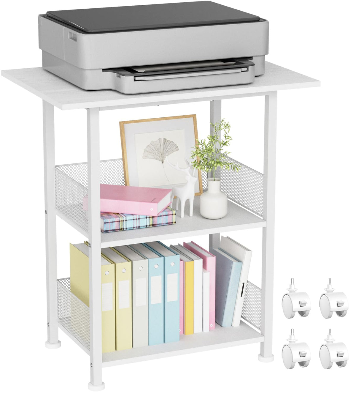 Printer Stand, 3-Tier Industrial Large Printer Table with Shelf - Image 1