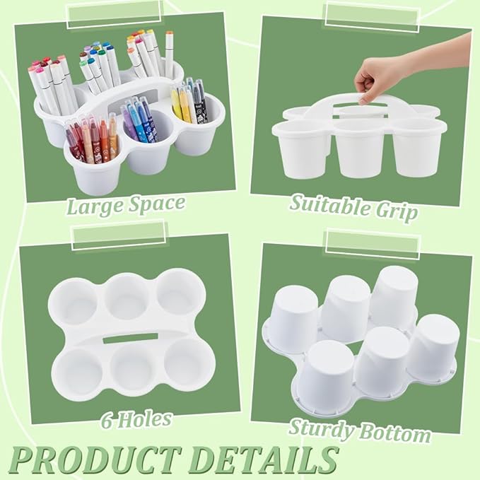 AHANDMAKER 6 Pack Plastic Drink Carrier with Handle Caddy Holder with Handle 6 Compartments Small Portable Storage Box for Take-Out Coffee Drinks, Arts, Crafts, Marker, Pencil Office School