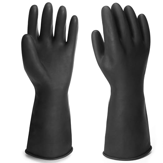 Chemical Resistant Gloves, 14" Long Black Waterproof Alkali/Acid/Oil Resistant Reusable Heavy Duty Rubber Gloves for Cleaning, Dishwashing, Gardening