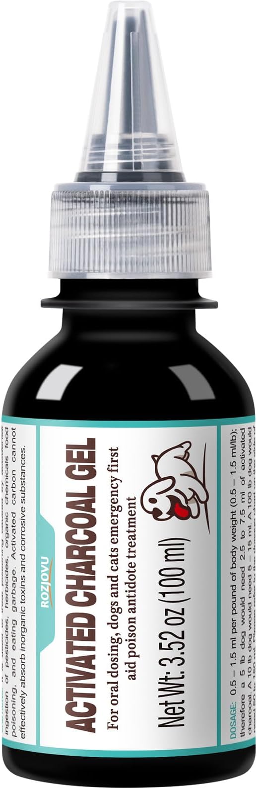100 ml Activated Charcoal Gel for Dogs for Poisoning, Dog First Aid Activated Charcoal, Ready Rescue for Dogs, Quickly Absorbs Toxins, Supports Diarrhea & Gas Relief