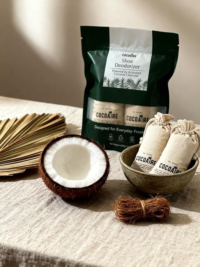 Coconut Charcoal Shoe Deodorizer (2 Pack, 125g Each) – Extra Strength – Activated Coconut Shell Charcoal – Removes Moisture from Shoes, Gym Bags & Closets – Reusable & Unscented