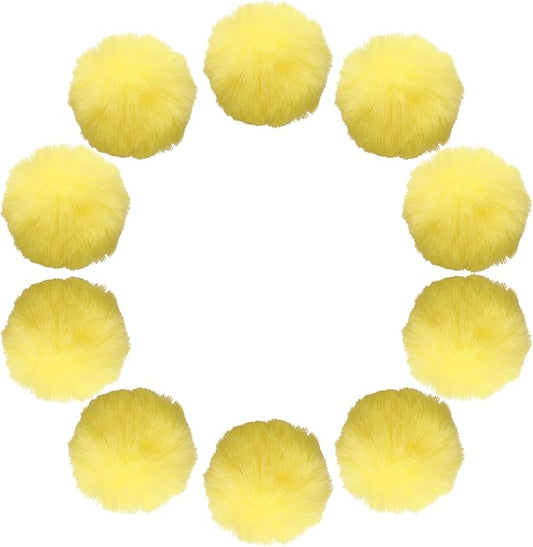 uxcell 2.8 Inch Faux Fur Pom Pom Balls, 10 Pcs Yellow Fluffy Soft Faux Fur Pom Poms for Hats with Elastic Loop for DIY Knitting Hats Keychain Scarves Gloves Bags Shoes Accessories
