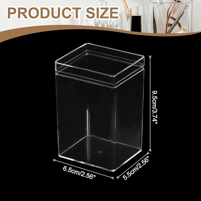Acrylic Box with Lid, 2.56 x 2.56 x 3.74 in Acrylic Display Case Plastic Square Cube Container Storage Holder Stackable Bins for Cosmetic Collectible Candy Jewelry(2 Pack, Clear)