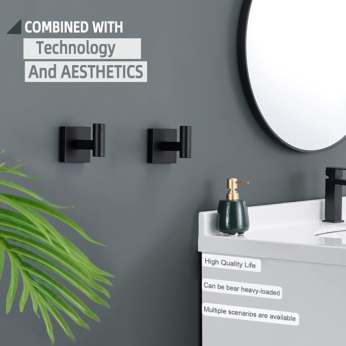 KOKOSIRI Robe Hook Bathroom Towel Coat Hooks Matte Black for Bath Kitchen Wall 2 Pack Stainless Steel B1013BK-P2