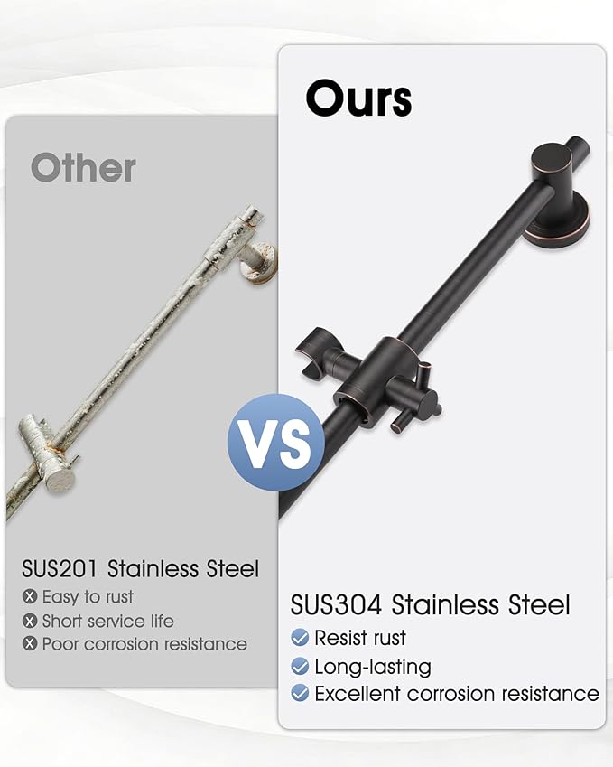 Shower Slide Bar with Adjustable Handheld Shower Head Holder, 25 Inch SUS304 Stainless Steel Shower Rail, Replacement for RV, Camper, Hotel & Bathroom, Polished Oil Rubbed Bronze