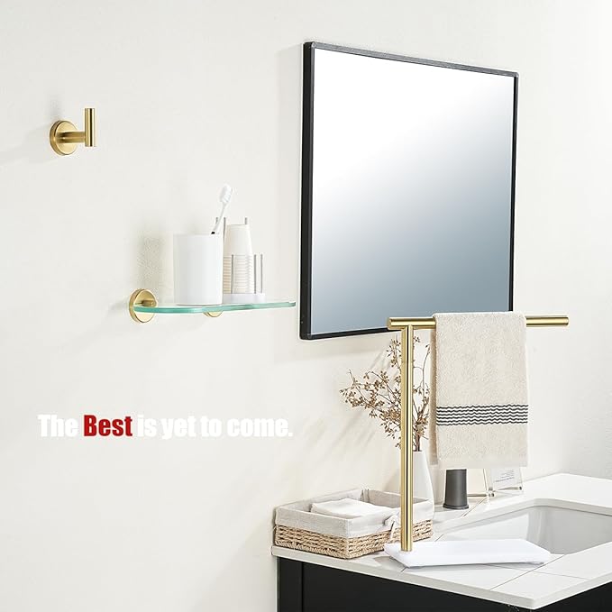 JQK Bathroom Glass Shelf Gold, Tempered Glass Shower Storage 12 by 5 inches, 304 Stainless Steel Brushed Gold Wall Mount, TGS121L12-BG