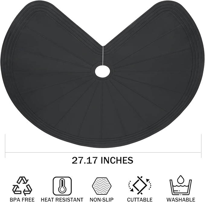 2PCS Lazy Susan Shelf Liner 27" Silicone Lazy Susan Liner Non Slip Kitchen Cabinet Liners Mats for Shelf Drawer Black