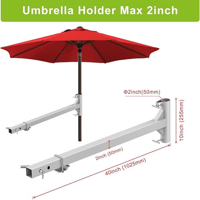 Dolibest Hitch Mount Umbrella Holder for Cars, SUVs & Trucks - Rust-Proof Portable Outdoor Umbrella Stand for Road Trips, Tailgating, Beach & Camping - Fits 1" to 2" Umbrella Poles- White
