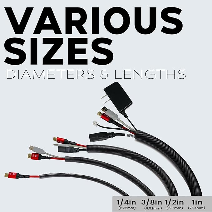 BEST CONNECTIONS 3/8" x 100 ft Split Wire Loom Flex-Guard Convoluted Tubing with Installation Tool - Protective Cable Sleeves for Automotive Home Electrical Wires Chemical Resistant Conduit Black