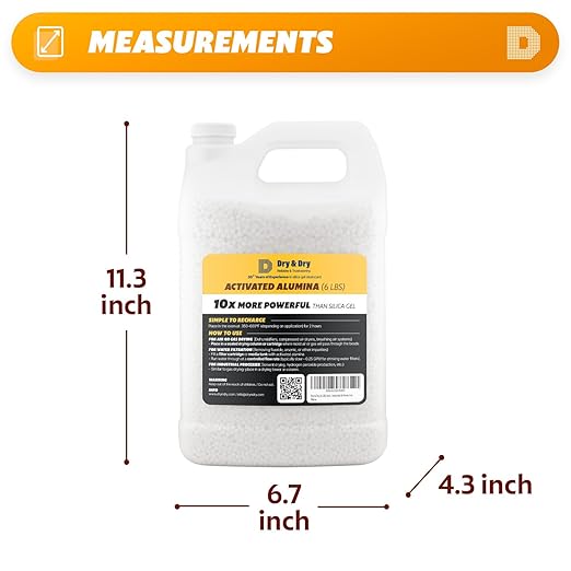 Dry & Dry [12 LBS] Activated Alumina Desiccant Beads | High-Capacity Moisture Absorber, Rechargeable Humidity Control for Industrial & Home Use