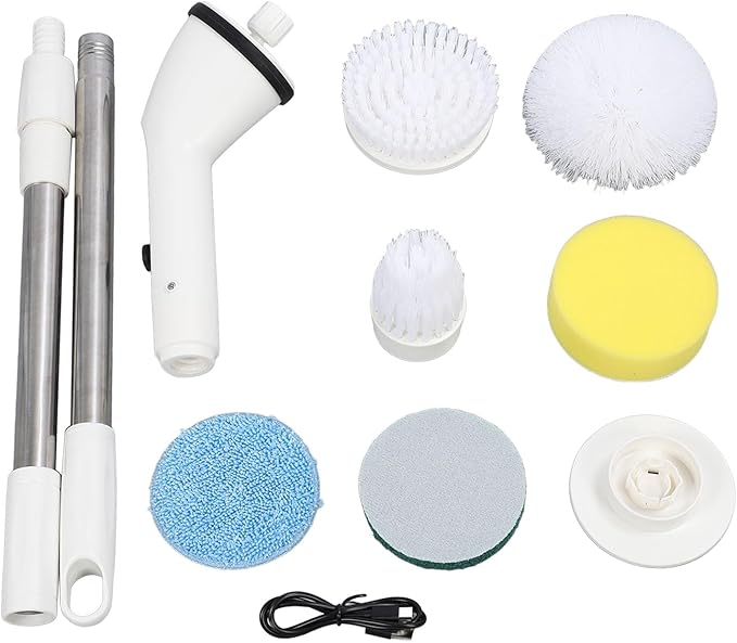 Focket Electric Scrubber, Cordless Rechargeable Cleaning Brush with Metal Extension Pole 2500mah Battery for Floor Furniture Bathroom Car