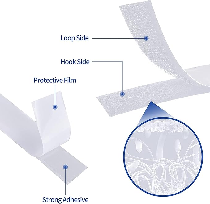 1 Inch x 82 Feet White Hook Loop Strips with Adhesive Heavy Duty, Multi-Purpose Double Sided Hook Loop Rolls, Picture Hanging Strips, Bulk Sticky Straps Wall Hanging Strips