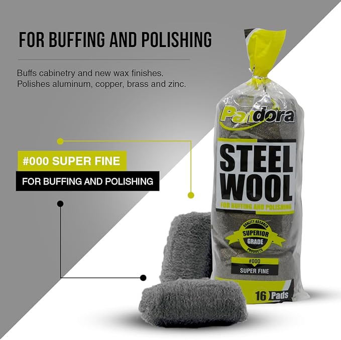 Pandora Steel Wool #000 - Grade, 240 Pads for Buffing and Cleaning - Metal Strands - Ideal for Wax and Polish Removal