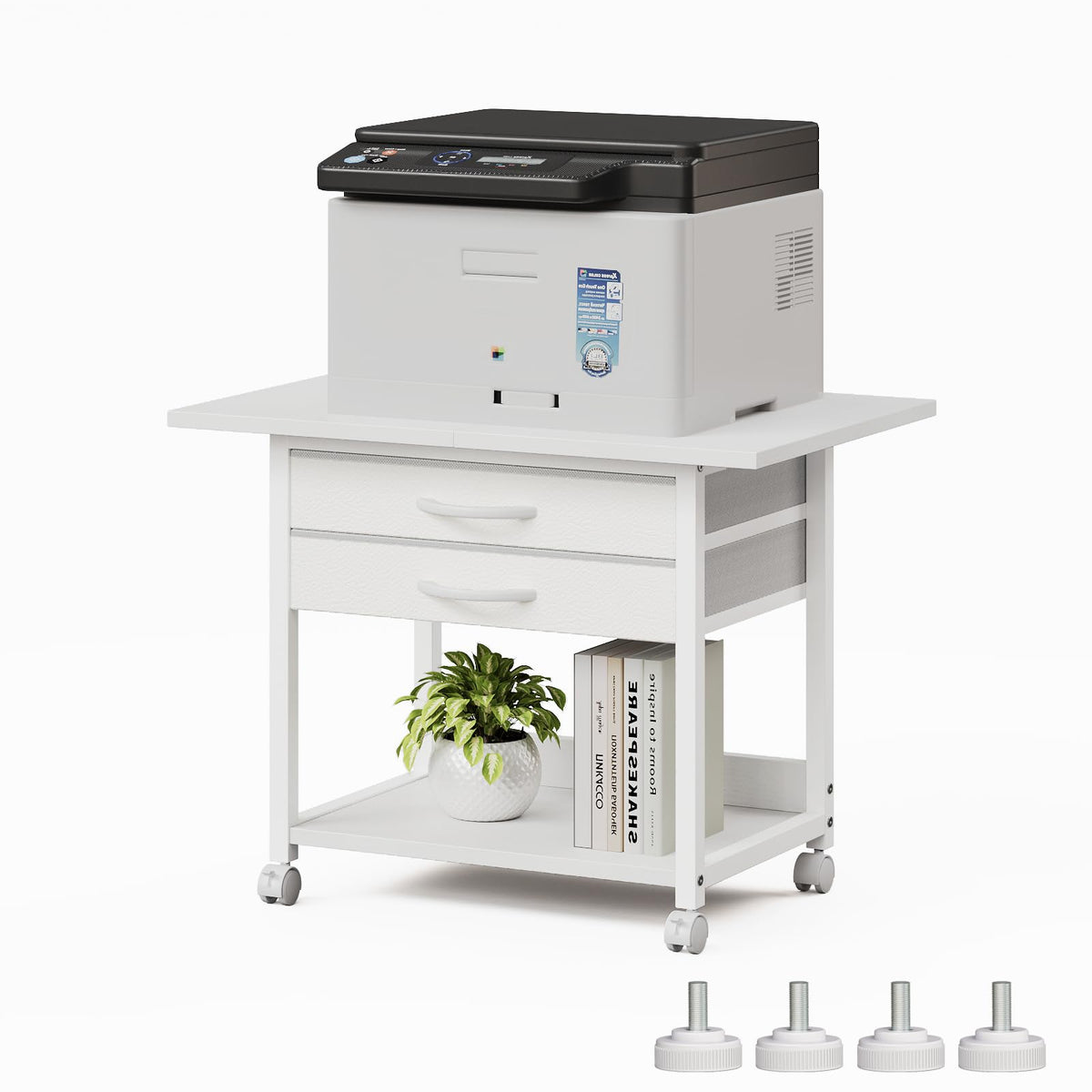 Large Printer Stand with Storage Fabric Drawer Under Desk - Image 1