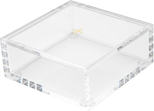 RUSSELL+HAZEL Acrylic Bloc Desktop or Drawer Stackable Organizer, Office Supplies, Clear, with Lid, 4” x 4” x 1.5”