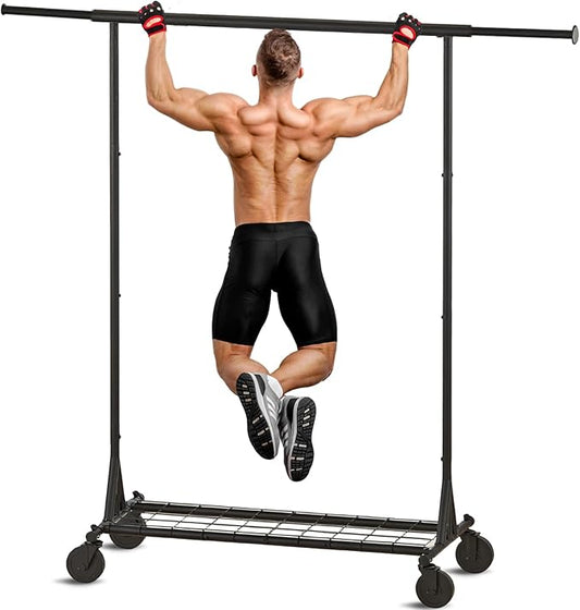 Clothing Garment Rack Capacity 550LBS Rolling Clothes Rack on Wheels - Heavy Duty Collapsible Commercial Storage Organizer - Mobile Clothes Rack with Multifunctional Design (Black)