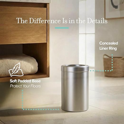 Gatco Small Bathroom Trash Can with Lid, Round 3 Gallon Stainless Steel Wastebasket, Under Sink, Satin Nickel, for Bathroom, Bedroom, Office (1911)
