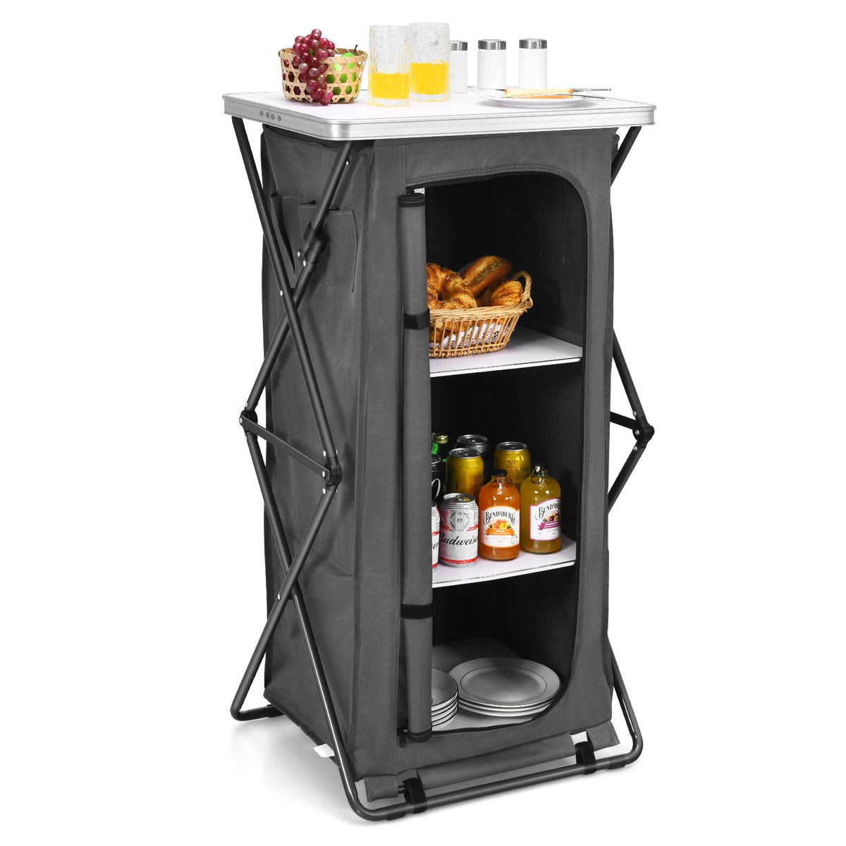 GIANTEX Folding Camping Storage Cabinet with 3 Shelves - Image 1