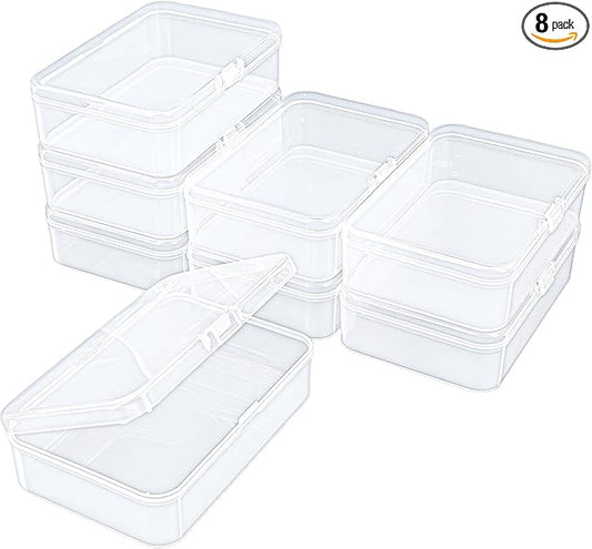 8 Pack Rectangular Clear Plastic Storage Containers Box with Hinged Lid for Beads and Other Small Craft Items (4.92 x 3.35 x 1.38 inch)