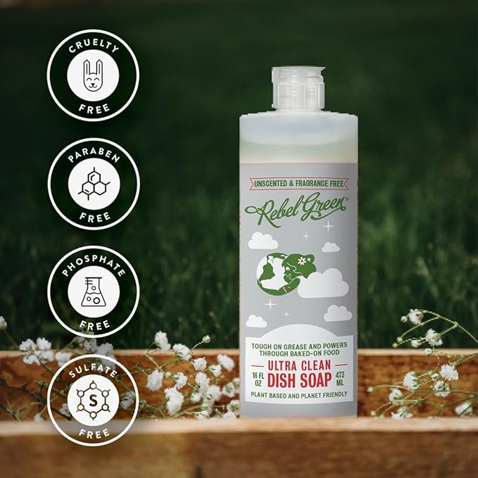 Rebel Green Unscented Super Deluxe Dish Soap, 16 OZ