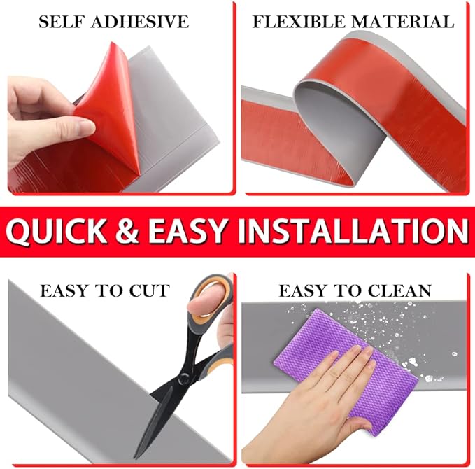 Vinyl Wall Base Baseboard Molding Trim 6" Flexible Self Adhesive Rubber Wall Base Moulding Trim Peel and Stick Design, 6 Inch x 60 Feet, Gray