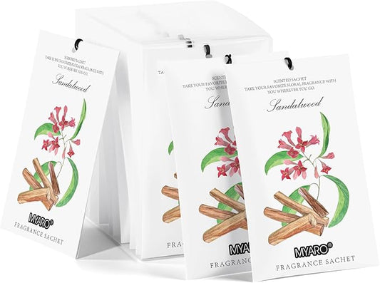 MYARO Scented Sachet House Air Freshener - 12 Pack Long Lasting Sandalwood Fragrance Deodorizer for Home Closet Drawer Car