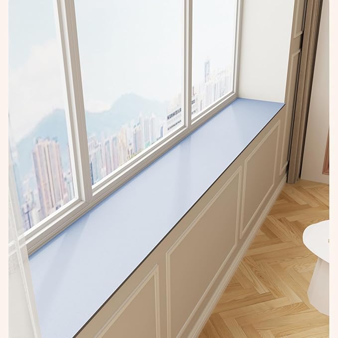Window Sill Cushion Pad - Narrow Adjustable & Waterproof Window Seat Mat for Bay Windows, Absorbent Dust-Proof Liner with Non-Slip Backing,Cut-to-Fit (Blue, 79''x6'')