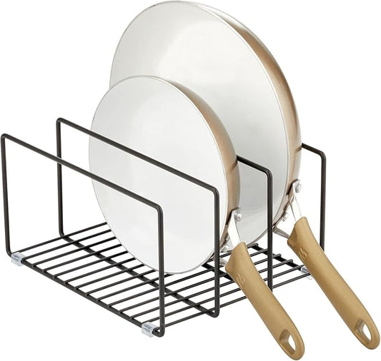 mDesign Metal Pan Organizer for Kitchen Cabinet, Counter, Pantry Shelf - 3 Slots for Baking Sheets, Muffin Pans, Cutting Boards, Frying Pans - Pan Organizer and Storage - Concerto Collection - Black