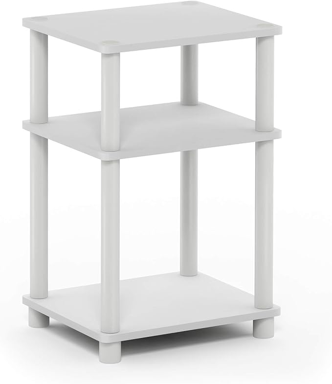 Furinno JUST Side Table, 3-Tier End Table, Open Shelves Night Stand, Bedside Table, Toolless Assembly, for Living Room, Bedroom, Bathroom, White(Espresso) | with Plastic Poles, 1-Pack