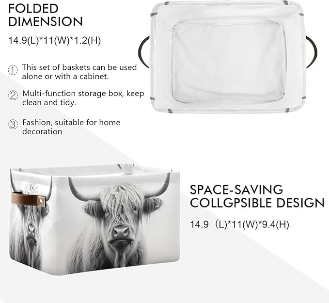Storage Basket Highland Cow Storage Bin Cube with Handles Foldable Storage Baskets for Shelves Living Room Home Decor 1PC