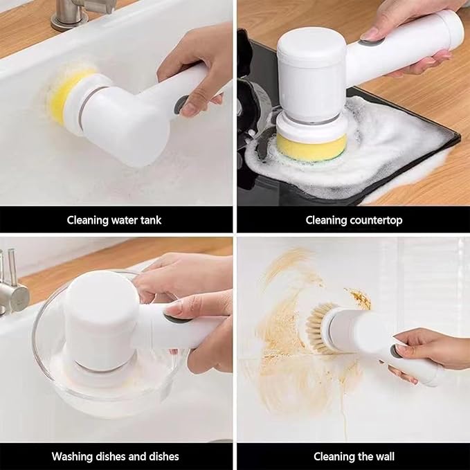 Electric Spin Scrubber, Cordless Electric Spin Scrubbers with 6 Replaceable Brush Heads, Rechargeable Handheld Power Shower Scrubbers, Cleaning Tools for Cleaning Wall Tile Kitchen Bathroom and Floor