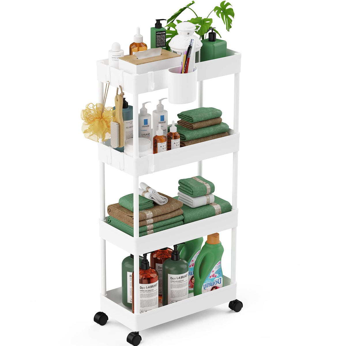 LEHOM Slim Rolling Storage Cart - 4 Tiers Bathroom Organizer - Image 1