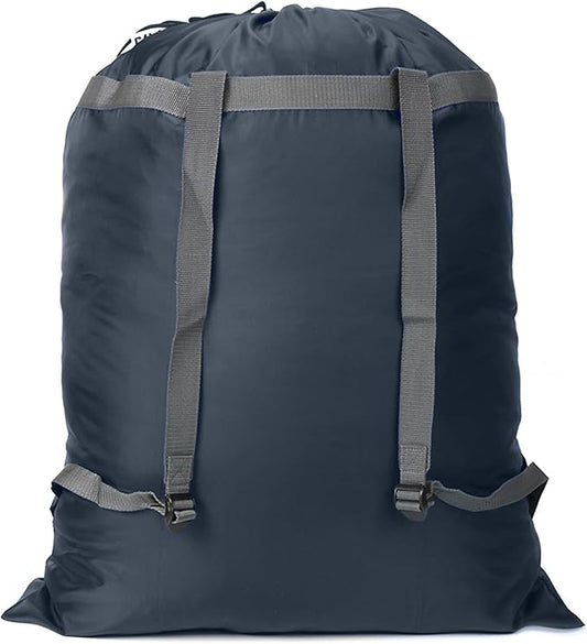 Laundry Bag Backpack, 27” x 34”Sturdy Laundry Bag with Shoulder Straps Drawstring Closure Heavy Duty Foldable Laundry Backpack for College, Travel, Laundromat, Apartment (navy)